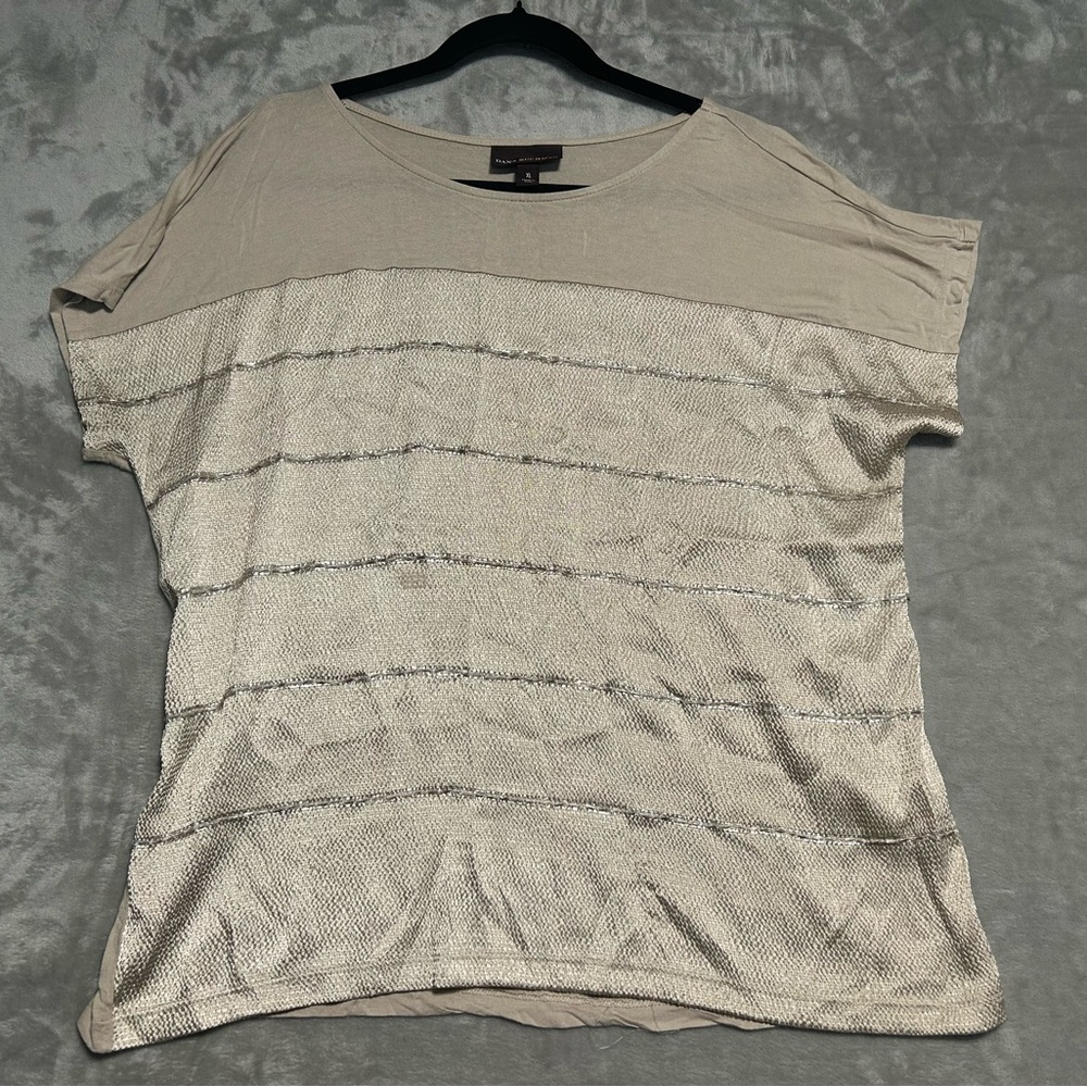 Dana Buchman Gold Shimmer Beaded Boxy Cap Sleeve Top Women’s XL